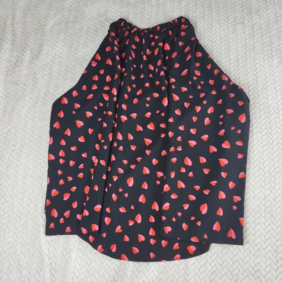 Ann Taylor Blouse Women Medium Black Pink Heart Print Long Sleeve Casual Top - Picture 4 of 8